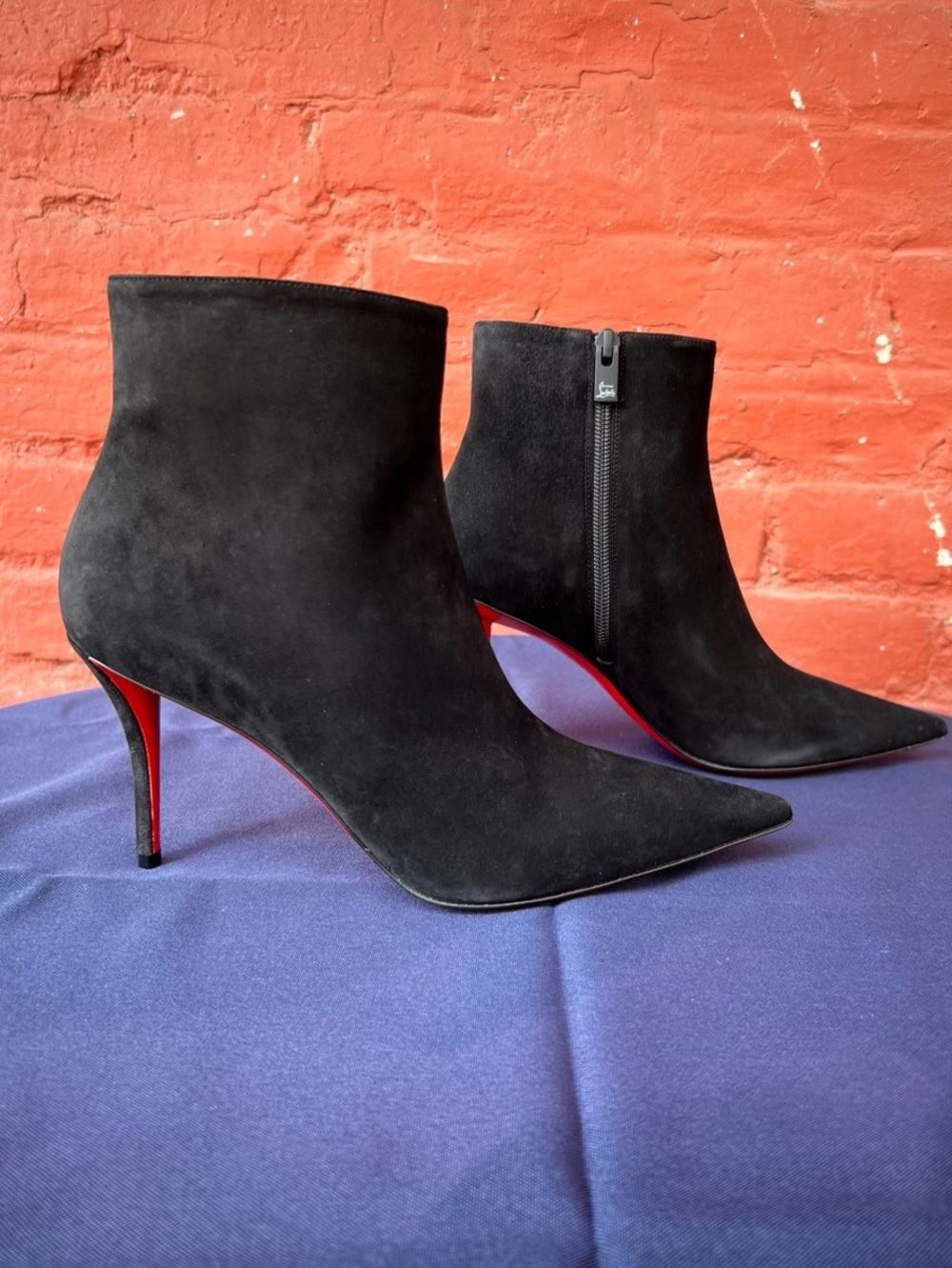 Christian Louboutin So Apostropha 80mm Booty in Black Suede, size 38 NWT